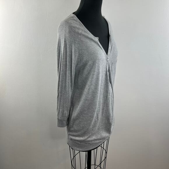 VINCE Gray Cashmere Blend Partial Button-Down 3/4 Sleeve Pullover Sweater Sz M - Picture 4 of 9